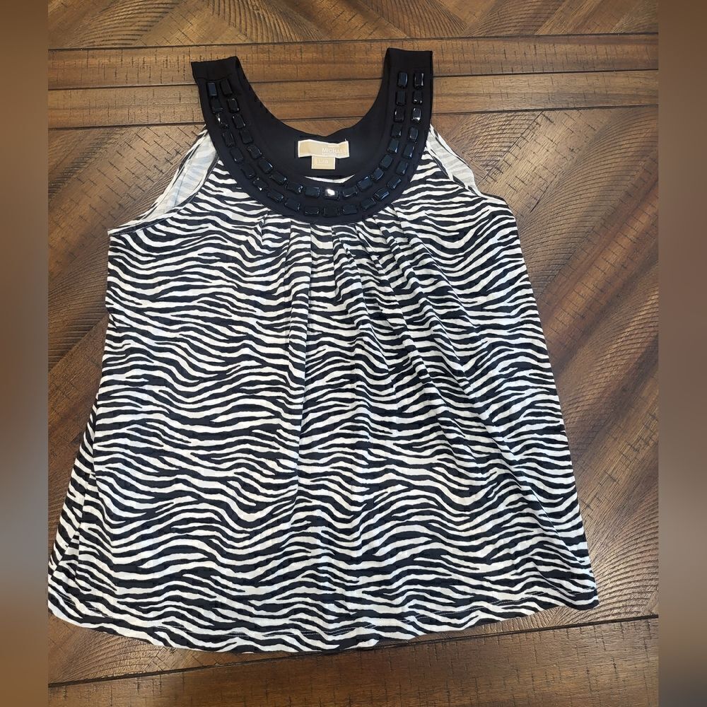 Michael Kors Zebra tank with beaded detail Large Black and White
